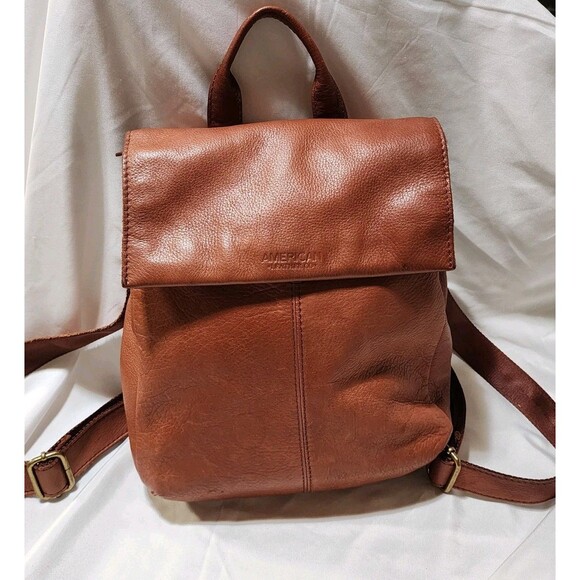 American Leather Company Liberty Tumbled Leather Backpack Cognac Zip/Snaps - Picture 1 of 16